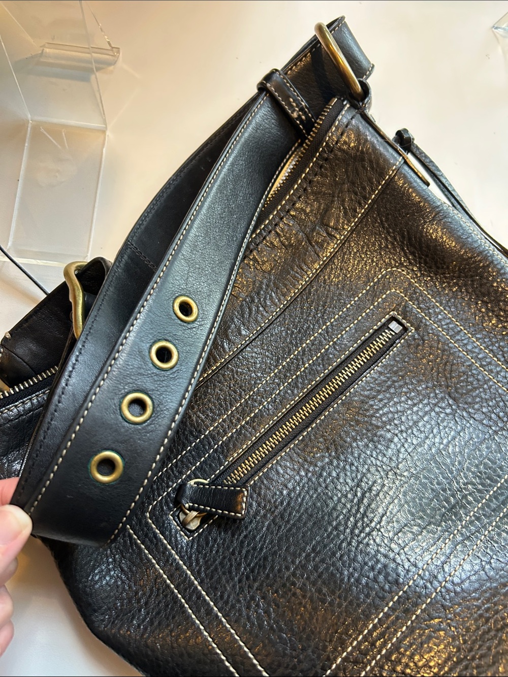 Coach Women's Black Leather Crossbody bleeker Bag vintage y2k slim duffel vtg - Picture 8 of 12